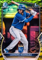 2023 Bowman Chrome Prospects #BCP47 Lizandro Rodriguez Yellow Lunar Crater Refractor Baseball Card