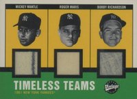 2001 Upper Deck Vintage Timeless Team Bat Combos #NYY61 Mickey Mantle/Roger Maris/Bobby Richardson Jersey Combo Baseball Card