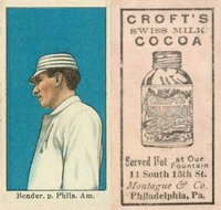 1909 Croft's Cocoa # Chief Bender Striped Hat Baseball Card