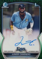 2023 Bowman Chrome Prospect Autographs #CPAJCR Junior Caminero Green Grass Refractor Baseball Card