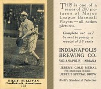 1916 Indianapolis Brewing #172 Billy Sullivan Baseball Card