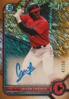 2022 Bowman Chrome Prospect Autographs #CPAJCO Jaison Chourio Gold Shimmer Refractor Baseball Card