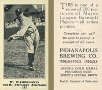 1916 Indianapolis Brewing #185 W. Wambsganss photo is Fritz Coumbe Baseball Card