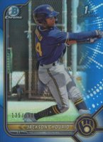 2022 Bowman Chrome Prospects #BCP79 Jackson Chourio Blue Refractor Baseball Card