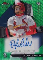 2021 Topps Finest Finest Rookies Design Variation Autographs #FRDADC Dylan Carlson Green Wave Refractor Baseball Card