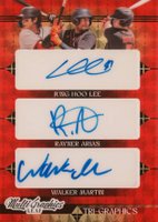 2023 Leaf Eclectic Multigraphics Tri-Graphics Autographs #MTG7 Jung Hoo Lee/Rayner Arias/Walker Martin Red Flood 1/1 Baseball Card
