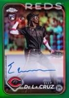 2024 Topps Chrome Rookie Autographs #RAEDLC Elly de La Cruz Green Refractor Baseball Card