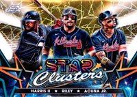 2023 Topps Cosmic Chrome Star Clusters #SC9 Austin Riley/Michael Harris II/Ronald Acuna Jr. Gold Interstellar Baseball Card
