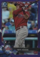 2018 Bowman Chrome #25 Rhys Hoskins Swinging Bat-Purple Refractor Baseball Card