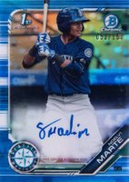 2019 Bowman Chrome Prospects Autographs #CPANMA Noelvi Marte Blue Refractor Baseball Card