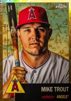 2022 Topps Chrome Platinum Anniversary #50 Mike Trout Platinum Toile Cream/Gold Refractor Baseball Card