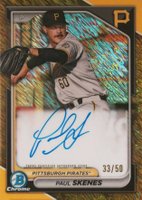 2024 Bowman Chrome Prospect Autographs #CPAPS Paul Skenes Gold Shimmer Baseball Card