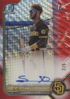 2022 Bowman Chrome Prospect Autographs #CPASZ Samuel Zavala Red Wave Refractor Baseball Card