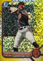 2022 Bowman Chrome Prospects #BCP7 Marco Luciano Yellow Mini Diamond Refractor Baseball Card
