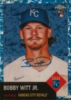 2022 Topps Chrome Platinum Anniversary Autographs #BWJ Bobby Witt Jr. Platinum Toile Cream/Blue Refractor Baseball Card