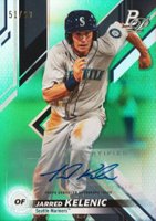 2019 Bowman Platinum Top Prospects #TOP8 Jarred Kelenic Autograph-Green Baseball Card