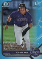 2022 Bowman Draft #BDC34 Jordan Beck Chrome-Sky Blue Refractor Baseball Card