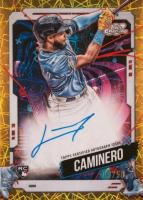 2024 Topps Chrome Cosmic Cosmic Chrome Autographs #JCA Junior Caminero Gold Interstellar Refractor Baseball Card