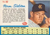 1962 Post Cereal #92 Norm Siebern Baseball Card