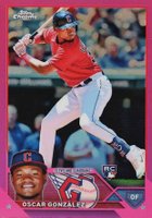 2023 Topps Chrome #207 Oscar Gonzalez Pink Refractor Baseball Card