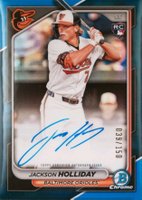 2024 Bowman Chrome Chrome Rookie Autographs #CRAJHO Jackson Holliday Blue Refractor Baseball Card
