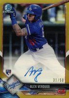 2018 Bowman Rookie Autographs Chrome #AV Alex Verdugo Gold Refractor Baseball Card