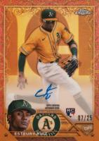 2023 Topps Gilded Collection Topps Chrome Gold Etch Autographs #CGAERZ Esteury Ruiz Rose Gold Baseball Card