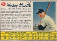 1962 Post Canadian #5 Mickey Mantle Hand Cut-163 Hits-