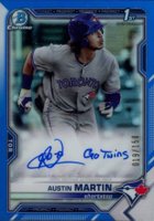 2021 Bowman Chrome Prospect Autographs #CPAAM Austin Martin Blue Refractor Baseball Card