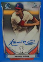 2014 Bowman Chrome Draft Pick Autograph #AN Aaron Nola Blue Refractor Baseball Card
