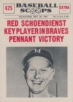 1961 Nu-Card Baseball Scoops #425 Red Schoendienst Key Player in Victory Baseball Card