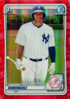 2020 Bowman Chrome Prospects #BCP8 Jasson Dominguez Red Refractor Baseball Card