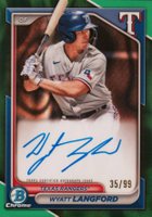 2024 Bowman Chrome Prospect Autographs #CPAWLA Wyatt Langford Hta Green Lava Refractor Baseball Card