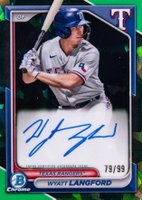 2024 Bowman Sapphire Edition Chrome Prospects Sapphire Autographs #WLA Wyatt Langford Green Baseball Card