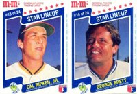 1987 M & M's Perforated # Cal Ripken Jr./George Brett Panel Baseball Card