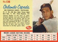 1962 Post Cereal #136 Orlando Cepeda Baseball Card