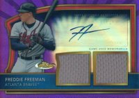 2011 Finest #72 Freddie Freeman Dual Relic Autograph-Purple Refractor Baseball Card