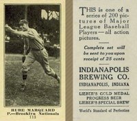 1916 Indianapolis Brewing #113 Rube Marquard Baseball Card