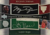 2004 Upper Deck Exquisite Collection Dual Scripted Swatches #SS2JL Michael Jordan/Larry Bird Basketball Card