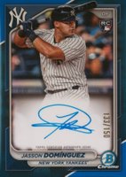 2024 Bowman Chrome Rookie Autographs #CRAJD Jasson Dominguez Blue Refractor Baseball Card