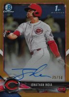 2018 Bowman Draft Chrome Draft Picks Autographs #CDAJI Jonathan India Gold Refractor Baseball Card