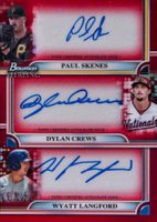 2024 Bowman Sterling Triple Refractor Autographs #TRASCL Dylan Crews/Paul Skenes/Wyatt Langford Red Refractor Baseball Card