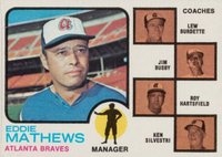 1973 Topps #237e Braves Manager/Coaches Burdette Right Ear Show Baseball Card