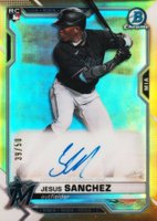 2021 Bowman Chrome Rookie Autographs #CRAJS Jesus Sanchez Gold Refractor Baseball Card