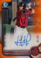2022 Bowman Chrome Prospect Autographs #CPAJBA Jorge Barrosa Orange Refractor Baseball Card