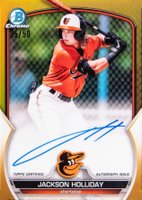 2023 Bowman Chrome Prospect Autographs #CPAJH Jackson Holliday Gold Refractor Baseball Card