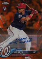 2018 Topps Chrome Update #HMT55 Juan Soto Autograph-Orange Refractor Baseball Card