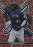 2022 Topps Finest #23 Julio Rodriguez Rose Gold Mini Diamond Refractor Baseball Card