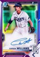 2021 Bowman Draft Chrome Draft Pick Autographs #CDACW Carson Williams Purple Refractor Baseball Card