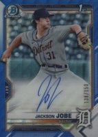 2021 Bowman Draft Chrome Draft Pick Autographs #CDAJJ Jackson Jobe Blue Wave Refractor Baseball Card